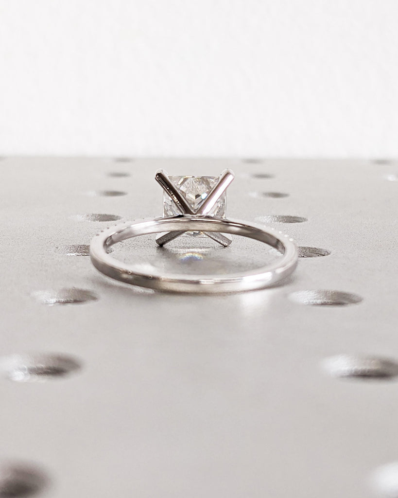 2CT Princess Cut IGI Certified Lab Grown Diamond Engagement Ring • 14K White Gold Solitaire Diamond Ring • Dainty Band Pave Wedding Ring
