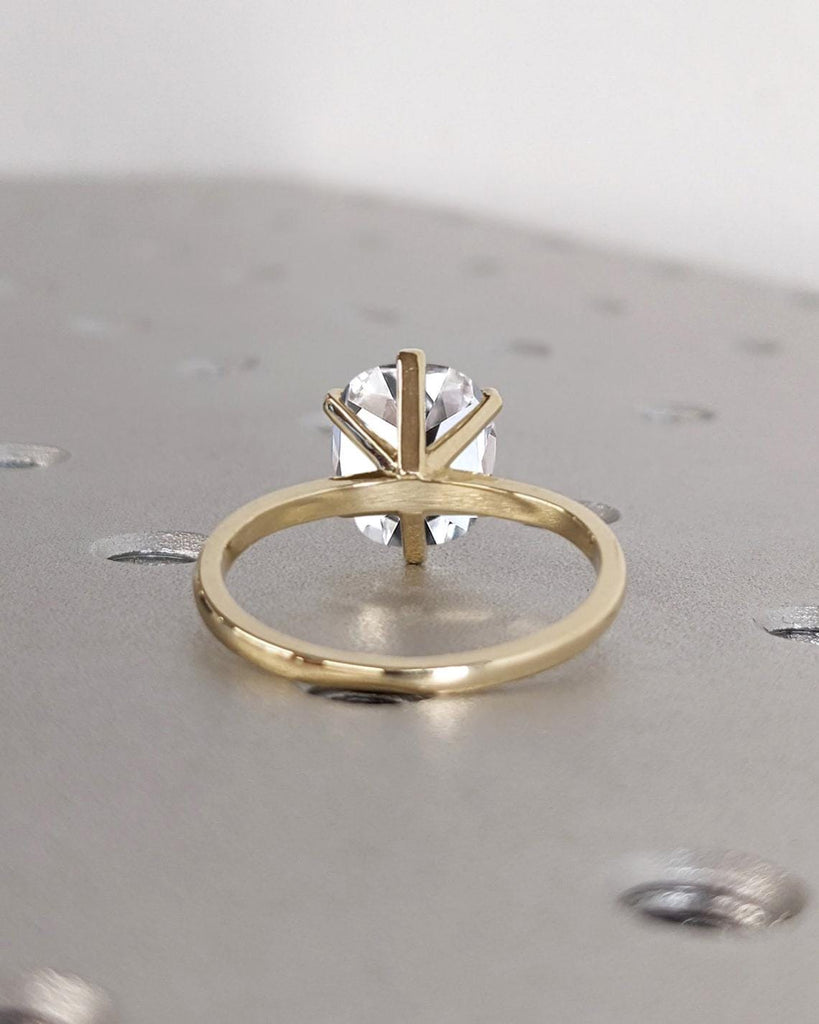 Elongated Cushion cut CVD Diamond Solitaire Wedding Anniversary Ring: 14k Yellow Gold with Old Mine cut Diamond