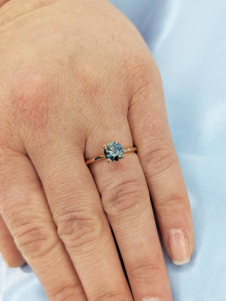 1ct Blue Green Sapphire Engagement Ring, 18k Rose Gold