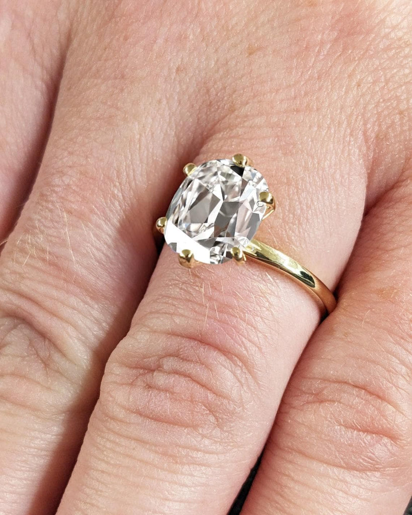 2.5 Carat Long Cushion cut VVS Moissanite Solitaire Ring | 14k Yellow Gold Engagement Ring for Women