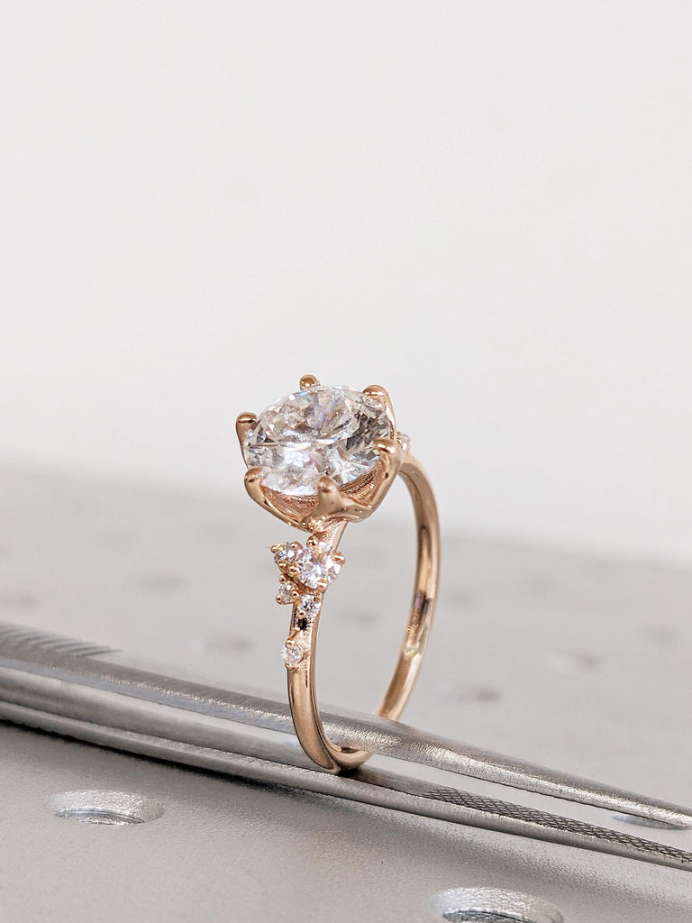 Lab Grown Diamond Engagement Ring: 14K Rose Gold Ring, Snowdrift Diamond Cluster Ring