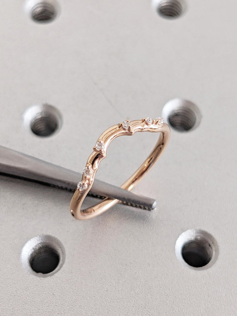 Unique Diamond Wedding Band, 14K Rose Gold Matching Ring For Woman, Round Cut 6 Stone Prong Set Matching Ring Gift For Her, Bridal Jewelry