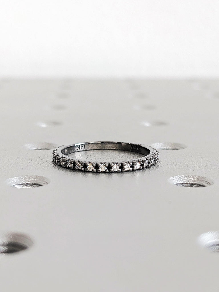 Black Gold Round Diamond Matching Ring, Thin Dainty Pavé Diamond Engagement Ring, 14K Gold Custom Stacking Wedding Band, Gothic Aesthetic