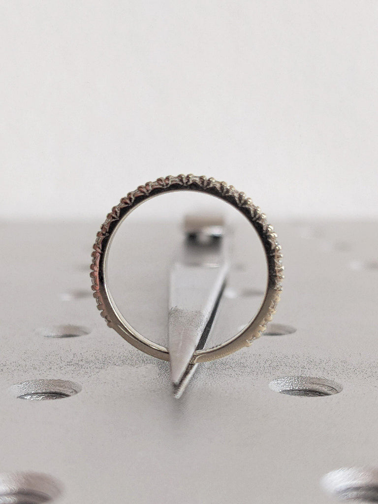 14K White Gold Diamond Matching Engagement Ring, Round Dainty Pavé Diamond Ring, Custom Gold wedding band, Women's Stacking Jewelry