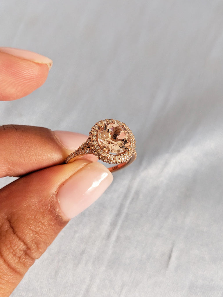 18k Rose Gold Lab Morganite Engagement Ring