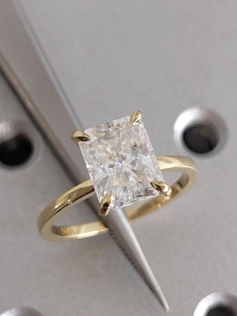 14K Yellow Gold Lab Grown Diamond Engagement Ring, Certified Diamond Ring, Radiant Cut Ring, Bridal Ring