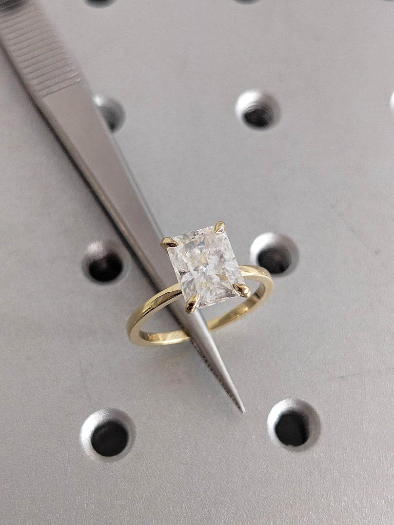 Elegant Radiant Cut Moissanite Engagement Ring, 14K Yellow Gold Talon Prong Set Wedding Ring, Statement Ring, Luxury Wedding Jewelry for Her