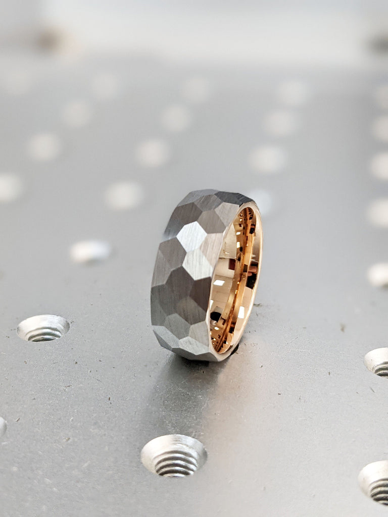 Tungsten Ring Men, 8mm Hammered Wedding Ring