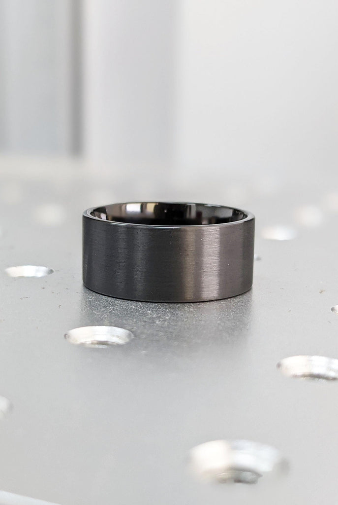 10mm Tungsten Carbide Ring, Black Flat Top Brushed Ring, Modern Men’s Wedding Ring, Custom Engagement Band