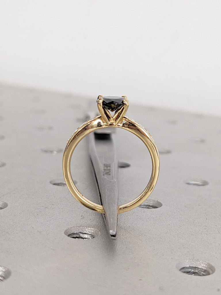 Black Diamond Wedding Ring, 1-4ct Round Cut Diamond Engagement Ring, 18k Yellow Gold Women's Ring