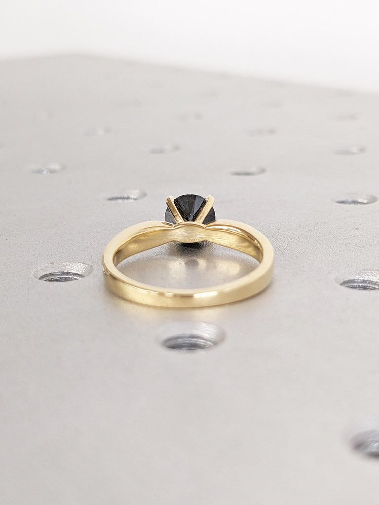 Black Diamond Wedding Ring, 1-4ct Round Cut Diamond Engagement Ring, 18k Yellow Gold Women's Ring