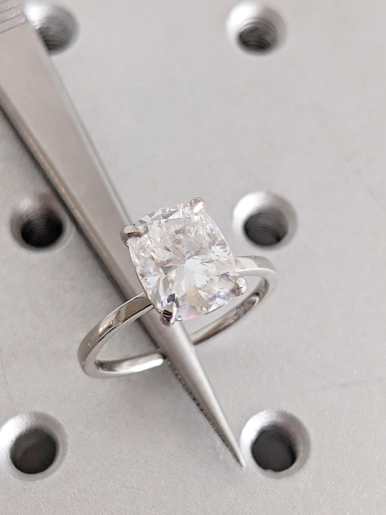 Cushion Cut Moissanite Solitaire Platinum Ring, Moissanite Engagement Ring, Luxury Bridal Ring, Wedding Jewelry, Promise Ring Gift for Women