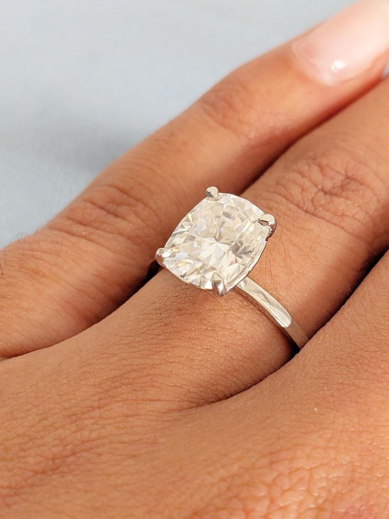 Unique Lab Grown Diamond Ring, Platinum Engagement Rings, Cushion Cut Lab Diamond Rings, Handmade Wedding Jewelry, Anniversary Promise Rings