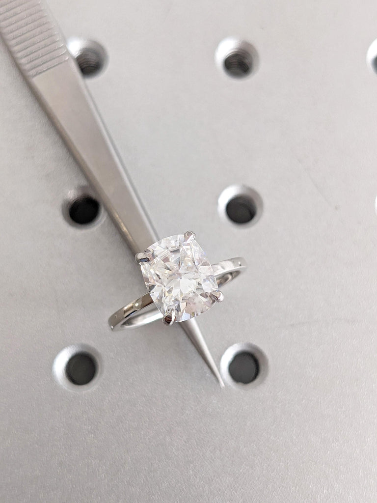 Unique Lab Grown Diamond Ring, Platinum Engagement Rings, Cushion Cut Lab Diamond Rings, Handmade Wedding Jewelry, Anniversary Promise Rings