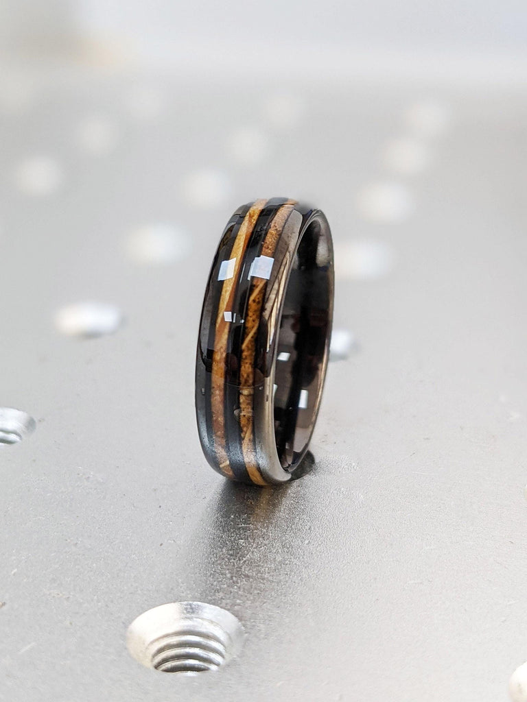 Rustic Male Engagement Ring | 6MM Wide Dome Shape Black Tungsten Ring | Natural Koa Wood Men Wedding Ring | Gothic Jewelry Gift for Husband