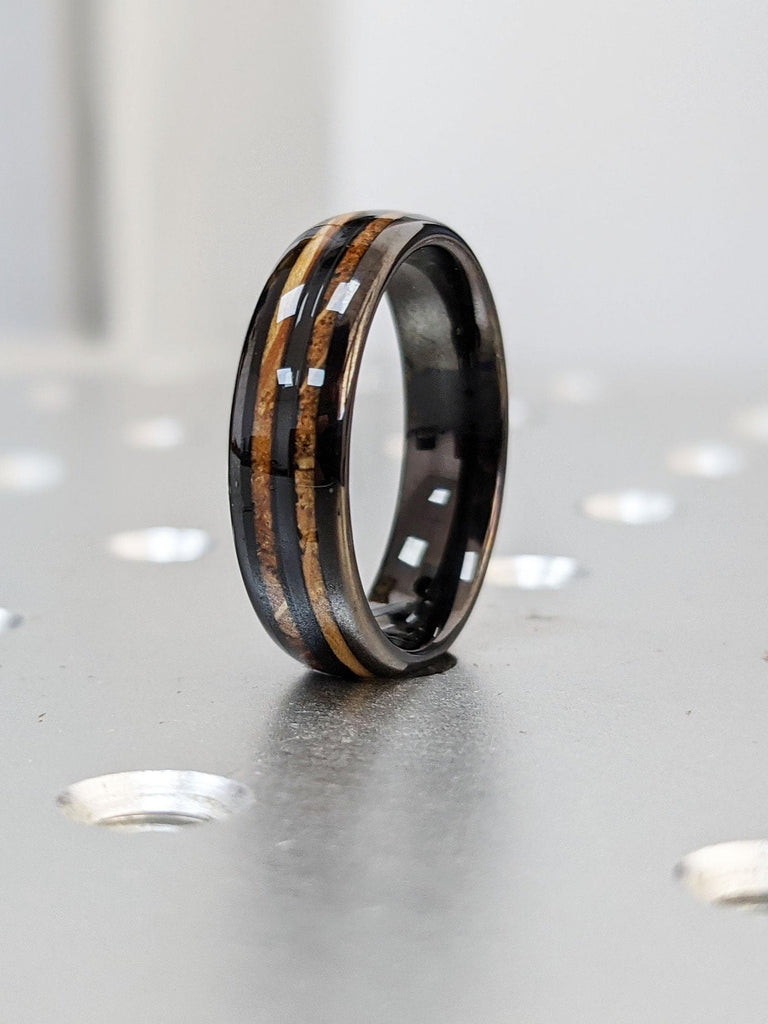 Rustic Male Engagement Ring | 6MM Wide Dome Shape Black Tungsten Ring | Natural Koa Wood Men Wedding Ring | Gothic Jewelry Gift for Husband
