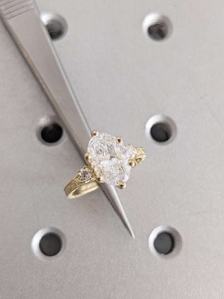 14K Yellow Gold Oval Moissanite Engagement Ring, Round Prong Diamond Accent Wedding Ring image #2
