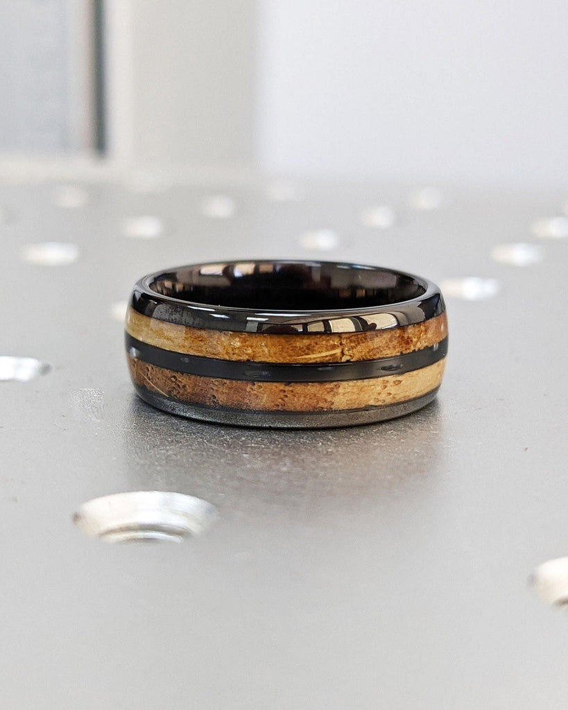 8MM Mens Wedding Ring | Whiskey Barrel Koa Wood Tungsten Ring | Manly Bands | Male Engagement Ring