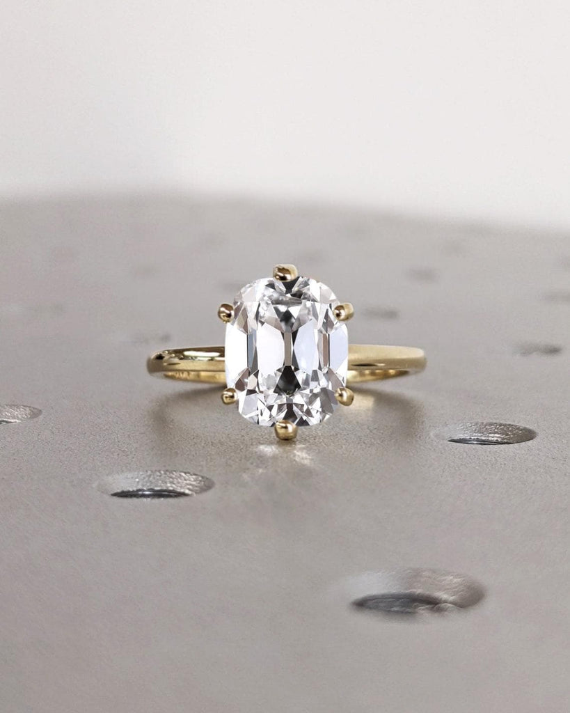 Old Mine cut CVD Diamond Solitaire Engagement Ring: Long Cushion Shape VS1 Lab Diamond in 14k Yellow Gold