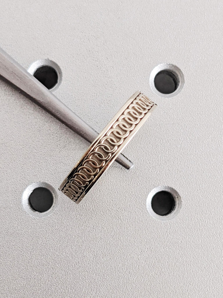 Chain Pattern White Gold Band, 14K Polished Men’s Wedding Ring, Custom 5mm Modern Engagement Band, Alternative Ring