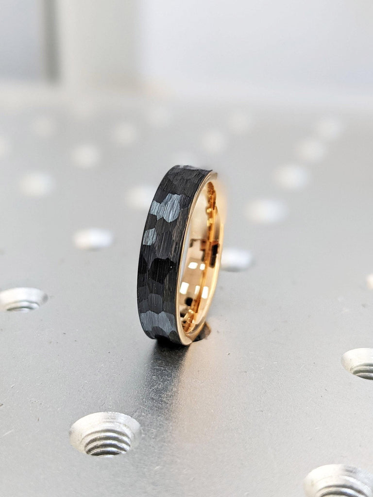 5MM Slim Tungsten Wedding Band | Men, Women Rose Gold Black Wedding Ring | Unisex Tungsten Carbide Ring | Brushed Hammered Tungsten Ring