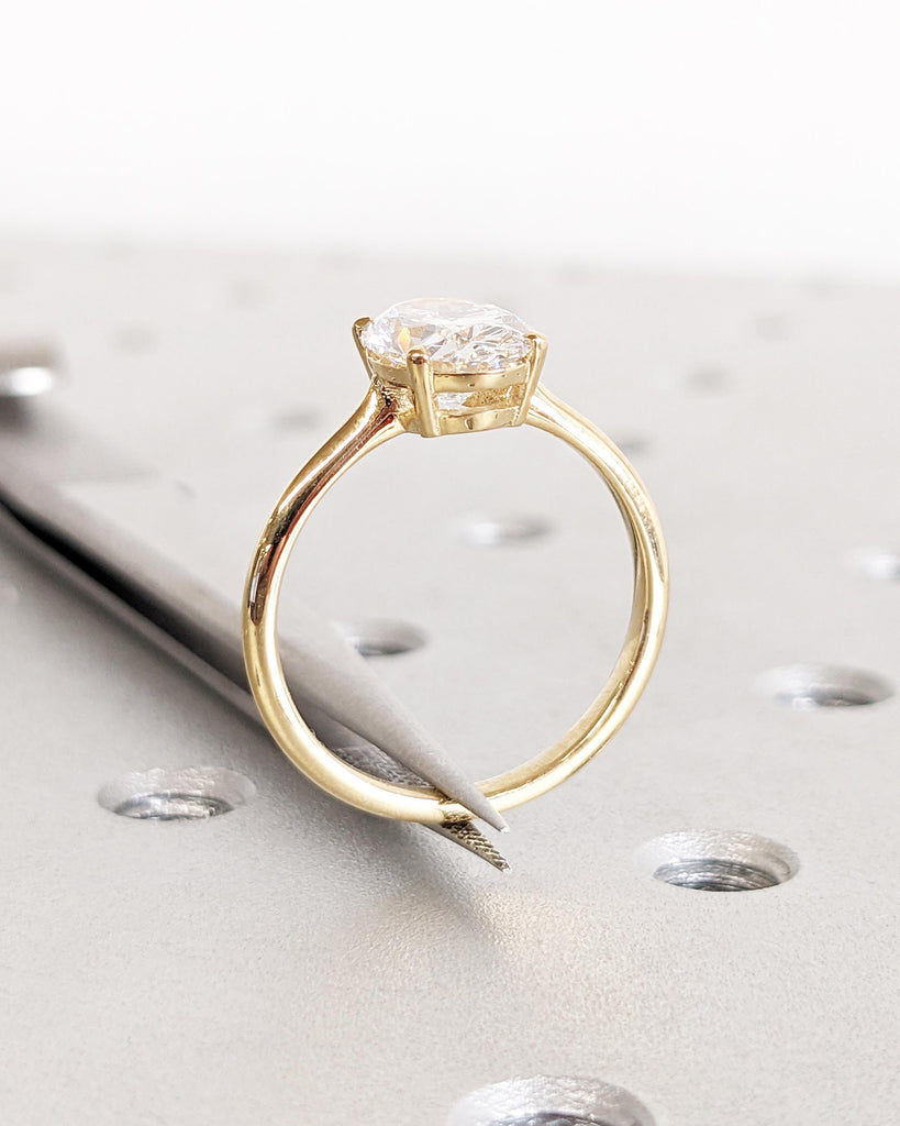 Oval Cut Moissanite Engagement Ring: Solitaire Promise Ring, 4 Prong Basket Setting Oval Ring, Gold Wedding Ring, 14K Yellow Gold