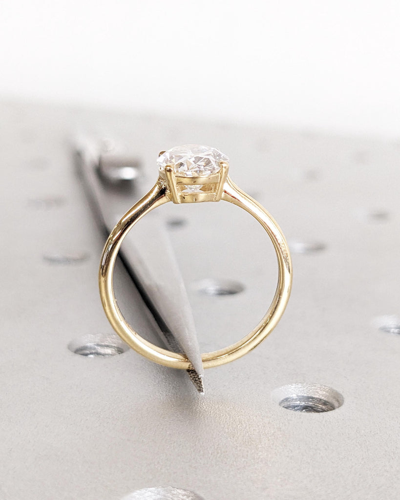 Oval Cut Moissanite Engagement Ring: Solitaire Promise Ring, 4 Prong Basket Setting Oval Ring, Gold Wedding Ring, 14K Yellow Gold