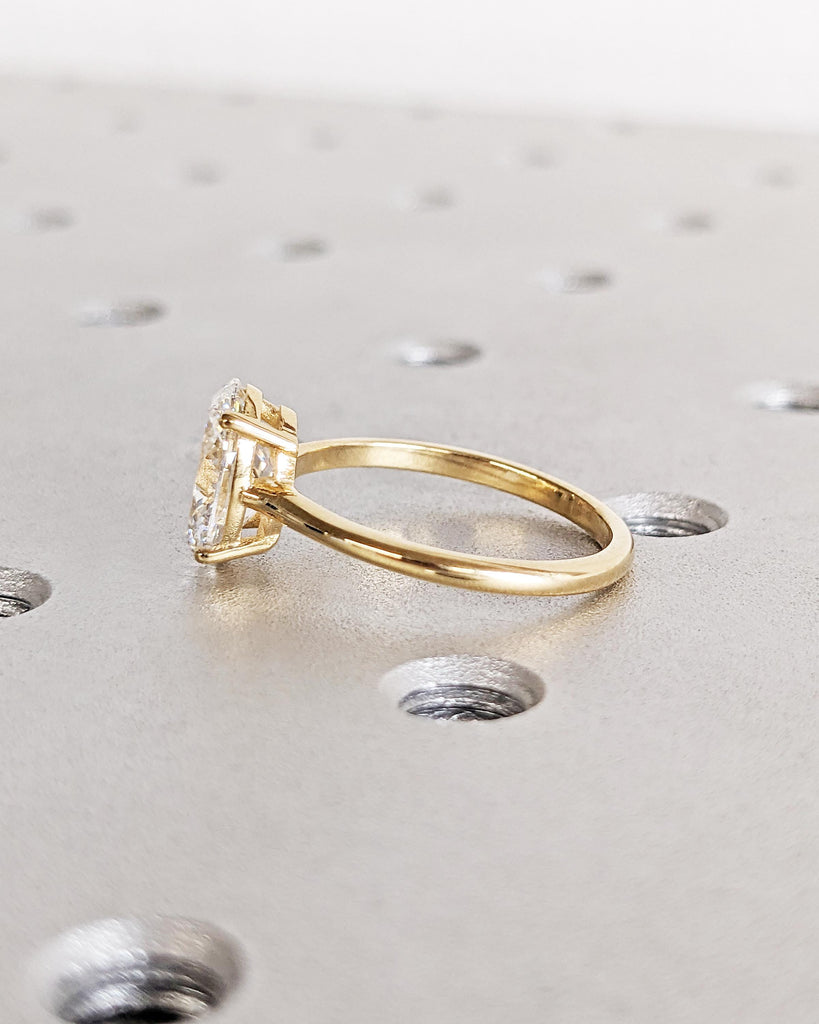 Oval Cut Moissanite Engagement Ring: Solitaire Promise Ring, 4 Prong Basket Setting Oval Ring, Gold Wedding Ring, 14K Yellow Gold