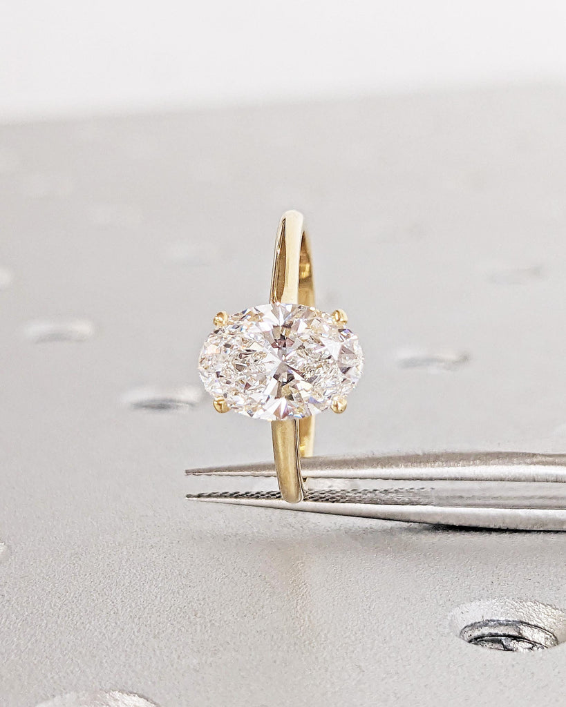 Oval Cut Moissanite Engagement Ring: Solitaire Promise Ring, 4 Prong Basket Setting Oval Ring, Gold Wedding Ring, 14K Yellow Gold