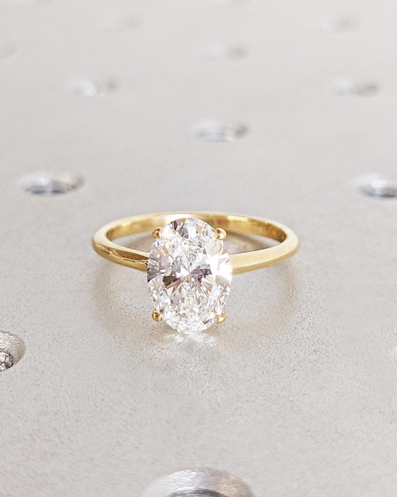 Oval Cut Lab Grown Diamond Engagement Ring: Solitaire Promise Ring, 4 Prong Basket Setting, IGI Certified, 14K Yellow Gold Wedding Ring