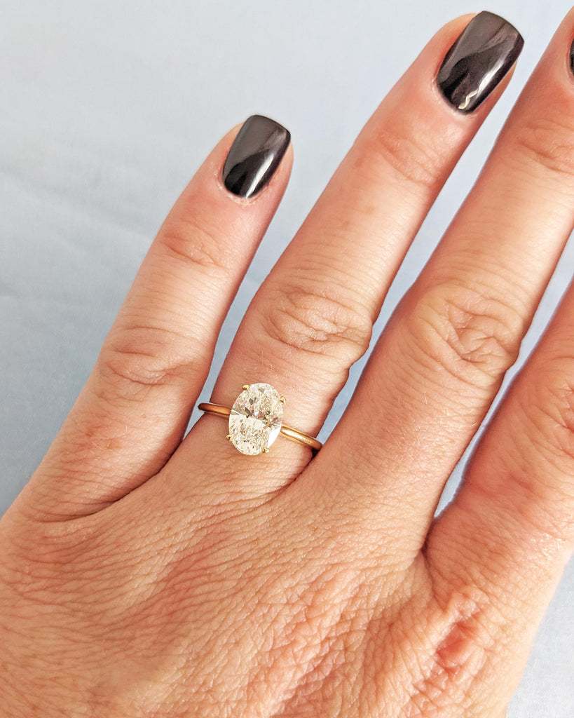Oval Cut Lab Grown Diamond Engagement Ring: Solitaire Promise Ring, 4 Prong Basket Setting, IGI Certified, 14K Yellow Gold Wedding Ring