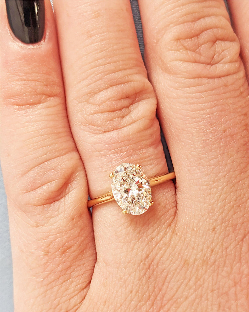 Oval Cut Lab Grown Diamond Engagement Ring: Solitaire Promise Ring, 4 Prong Basket Setting, IGI Certified, 14K Yellow Gold Wedding Ring