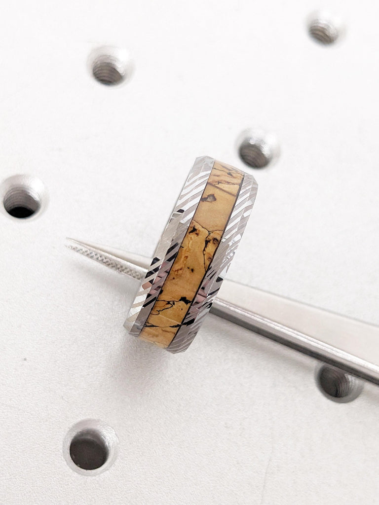 Mokume Gane Tungsten Ring for Men, Dinosaur Bone Ring, Damascus Ring, T-Rex Fossil Ring, 8mm Pattern Polished Finish Ring, Gift for Him