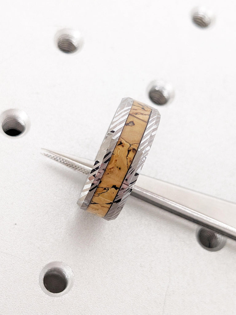 Damascus Pattern Tungsten Ring, 8mm Mokume Ring, Personalized Ring, Dinosaur Pattern Men Wedding Band