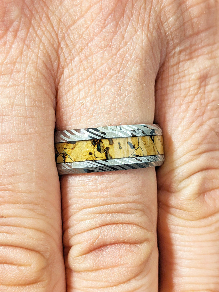 Damascus Pattern Tungsten Ring, 8mm Mokume Ring
