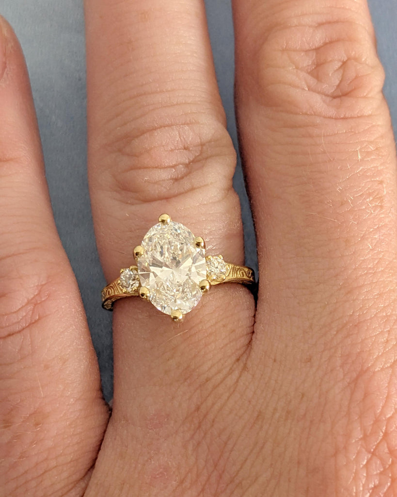 2ct Genuine Lab Diamond Ring, Oval Lab Diamond Engagement Ring, 14K Solid Gold Diamond Ring, Art Deco Yellow Gold Wedding Anniversary Ring