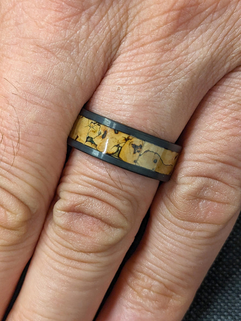 T-Rex Dinosaur Bone Pattern 8MM Male Engagement Ring | Brushed Matte Black Tungsten Ring | Mens Ring | Dinosaur Ring | Unique Jewelry