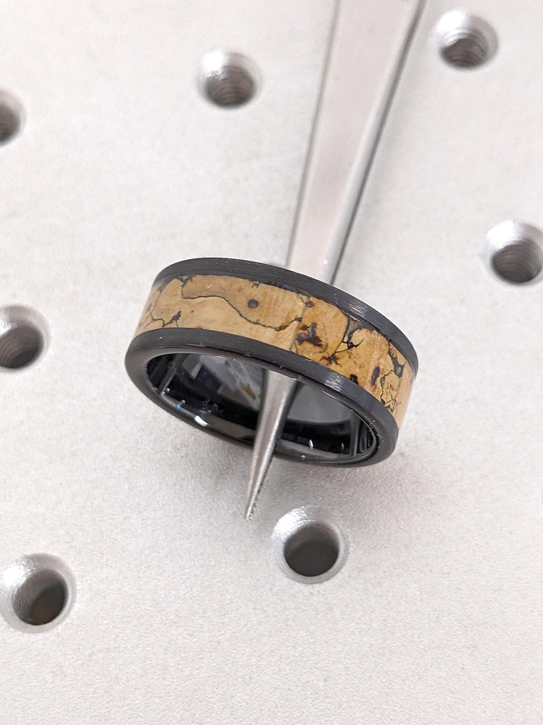 T-Rex Dinosaur Bone Pattern 8MM Male Engagement Ring | Brushed Matte Black Tungsten Ring | Mens Ring | Dinosaur Ring | Unique Jewelry