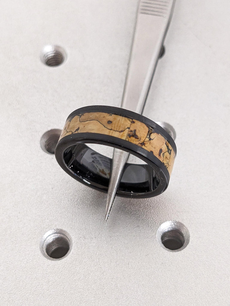 Unique Man Made Dinosaur Fossil Inlay Pattern Tungsten Ring | 8MM Mens Wedding Band