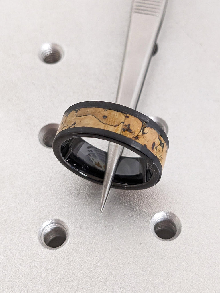 Unique Man Made Dinosaur Fossil Inlay Pattern Tungsten Ring | 8MM Mens Wedding Band