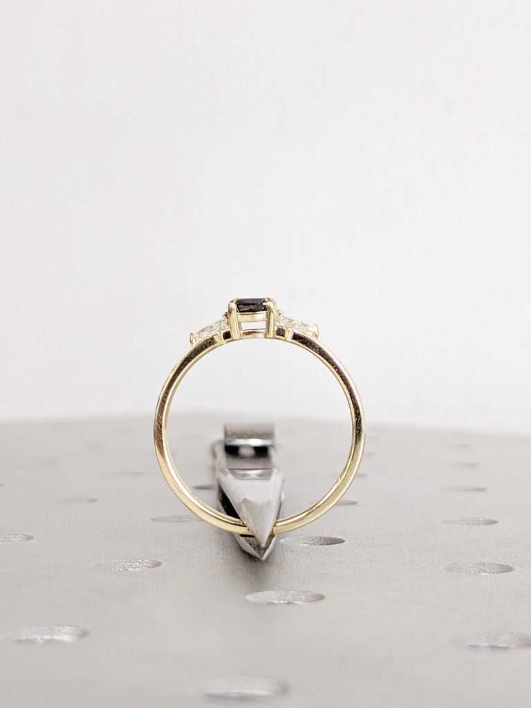 Cushion Cut Salt and Pepper Diamond Ring: 14K Yellow Gold Engagement Ring