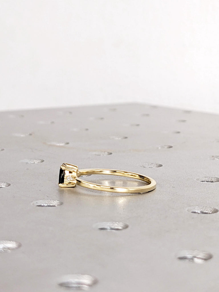 Cushion Cut Salt and Pepper Diamond Ring: 14K Yellow Gold Engagement Ring