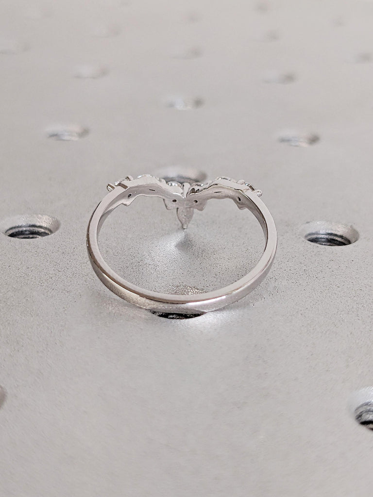 Marquise and Round Shaped Wedding Engagement Band, 14K Solid White Gold Diamond Wedding Band, V Curved Women's Matching Ring, Gift For Her