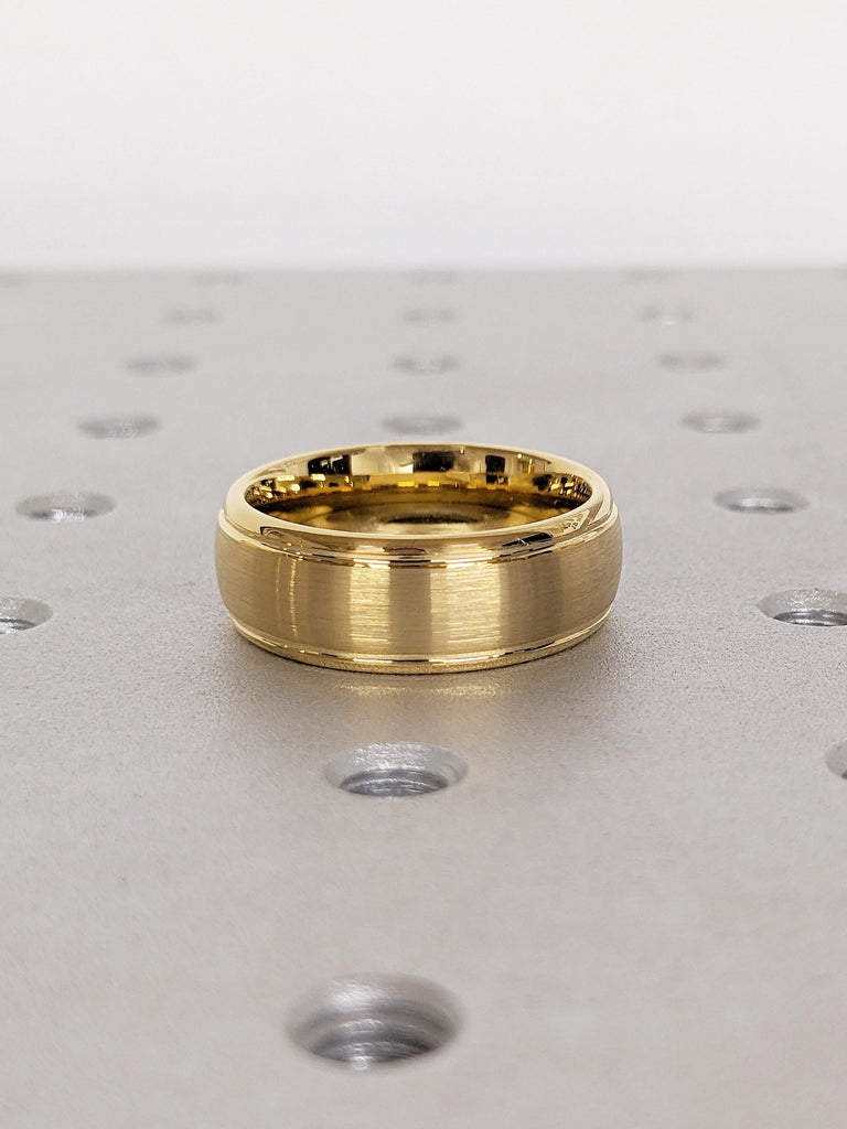 Dome Tungsten Band, 8mm Yellow Gold Plated Men's Engagement Ring, Brushed Men's Ring