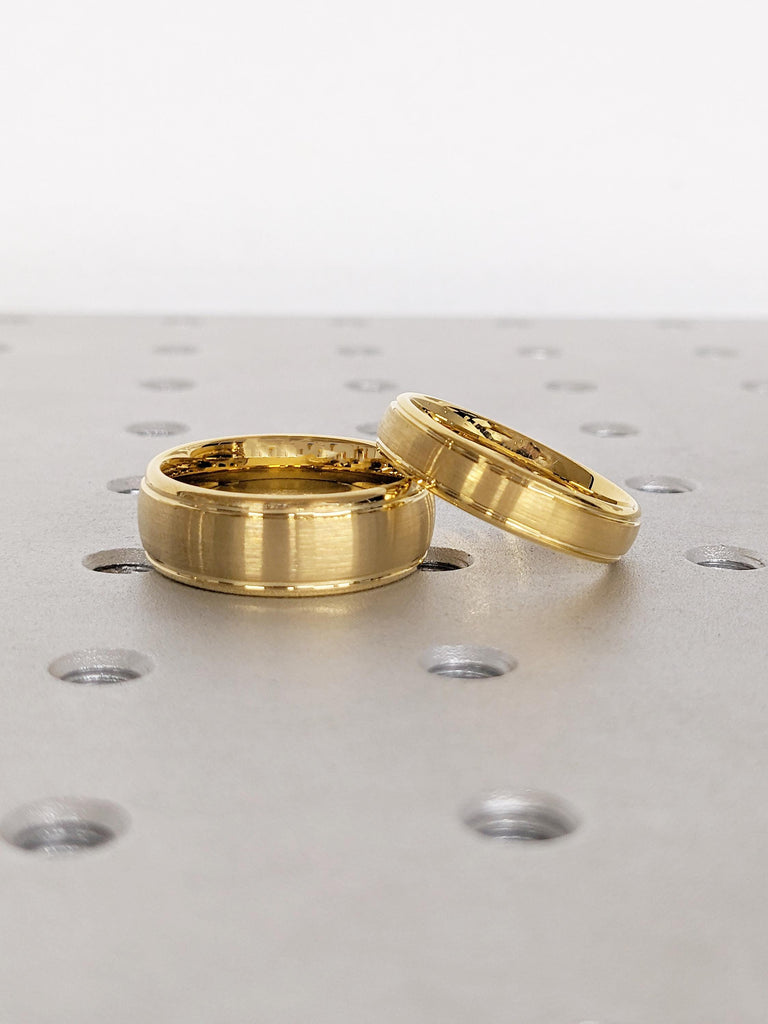 His and Hers Rings, Yellow Gold Plated Tungsten Band, Couples Ring Set