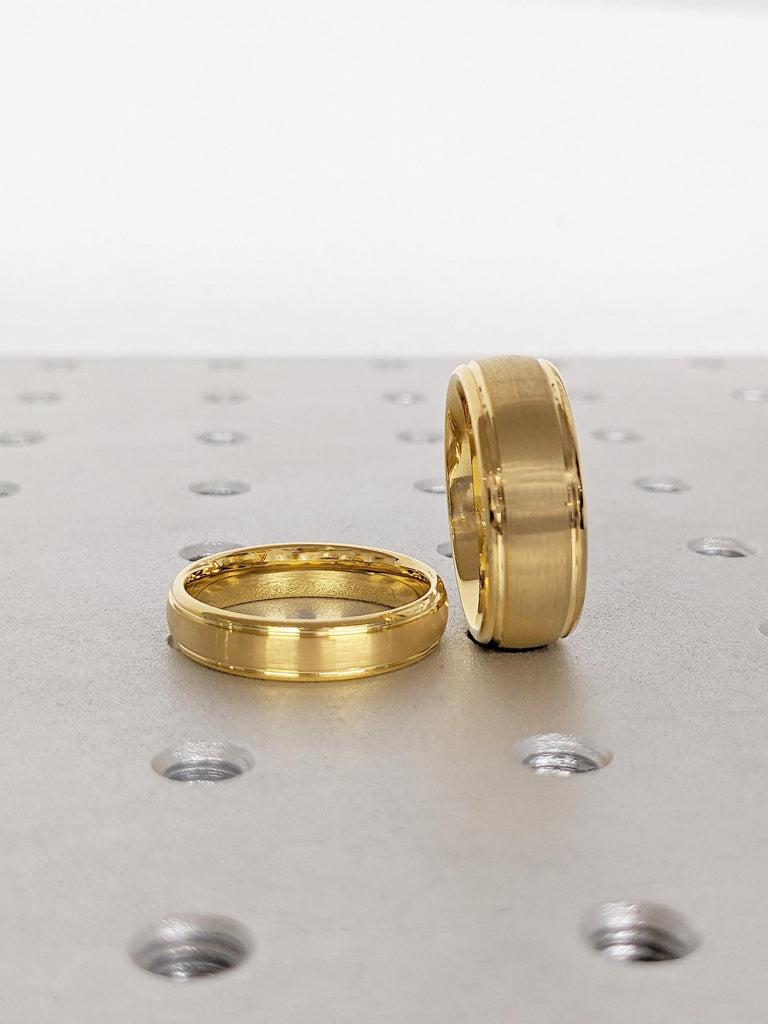 Gold Tungsten Ring for Couples, His and Hers Bands, Brushed Dome Ring, Wedding Band