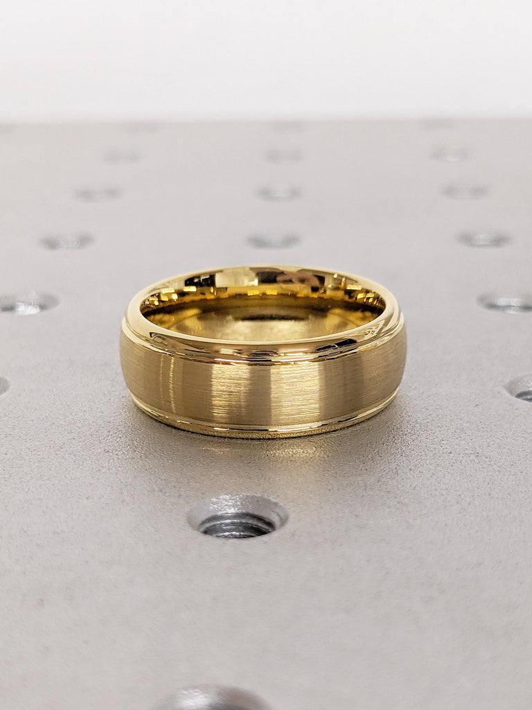 8mm Yellow Gold Tungsten Ring, Men Wedding Ring, Brushed Wedding Band for Men, Promise Ring, Gift for Boyfriend, Gold Dome Ring, Custom Ring