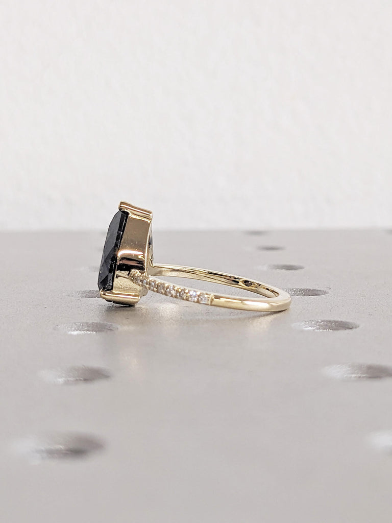 Salt and Pepper Diamond Engagement Ring, Pear Cut Salt and Pepper Ring, 14K Yellow Gold Diamond Ring, Promise Ring, Anniversary Ring For Her