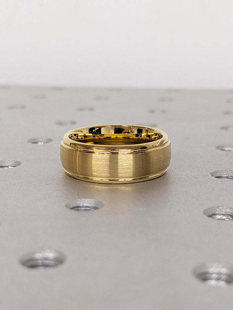 8mm Yellow Gold Tungsten Ring, Men Wedding Ring, Brushed Wedding Band for Men, Promise Ring, Gift for Boyfriend, Gold Dome Ring, Custom Ring