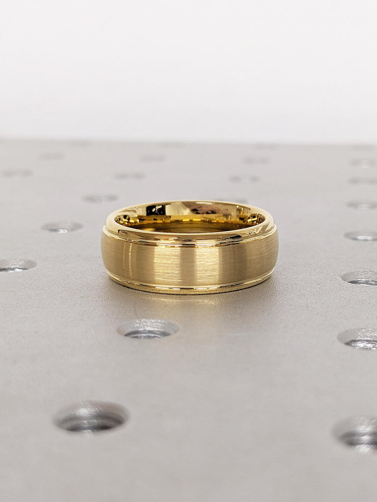 Dome Tungsten Band, 8mm Yellow Gold Plated Men's Engagement Ring, Brushed Men's Ring